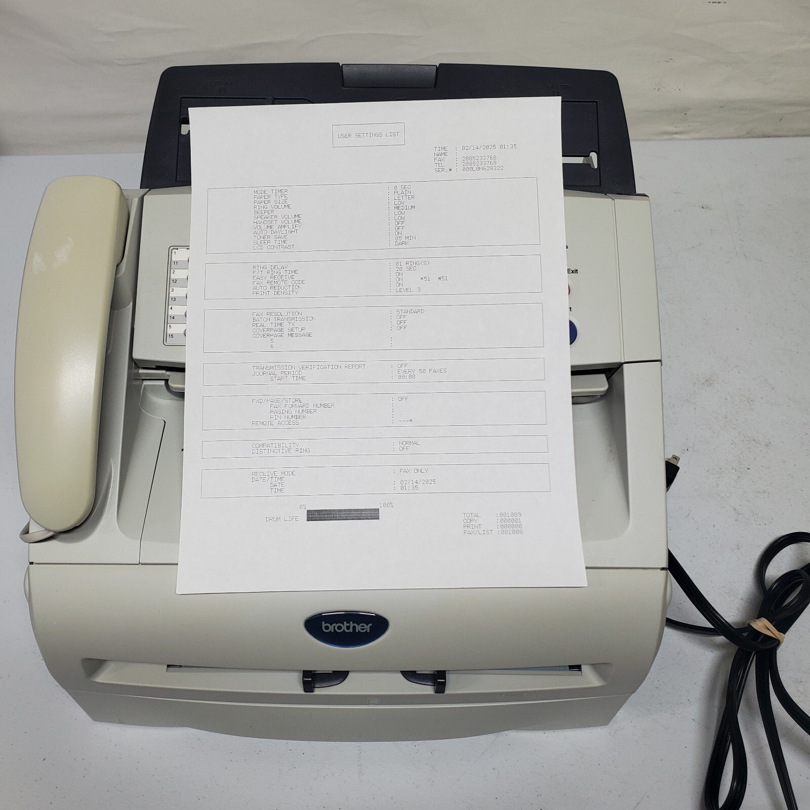 Brother IntelliFax 2820 Mono Laser Printer W/Toner LOW USE 1k Pages READ INFO
