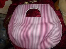 CLAIRE LANGFORD LINEN PINK STRIPE BAG.CLASP CLOSE.