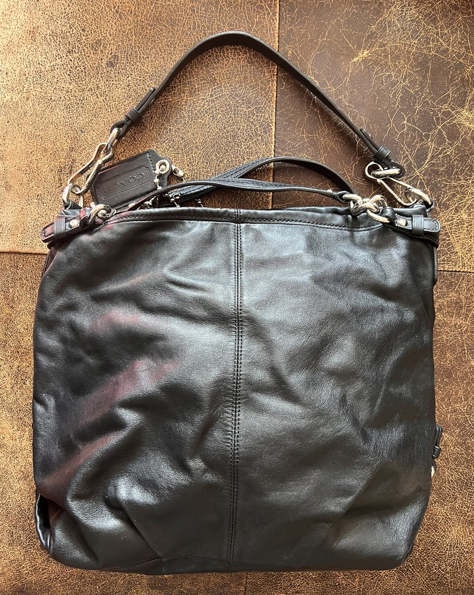 Coach Brooke Black Leather Hobo Shoulder Bag Silver Tone Coach Brooke Black Leather Hobo Shoulder Bag Silver Tone