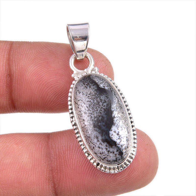 Natural Dendrite Opal Gemstone 925 Solid Sterling Silver Gift Pendant 1.5