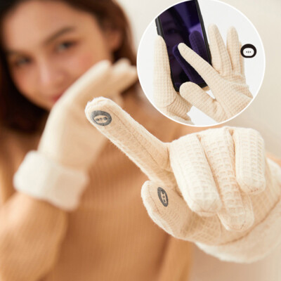 OhSunny Women Plaid Gloves Warm Full Finger Mittens Windproof Driving-Blue
