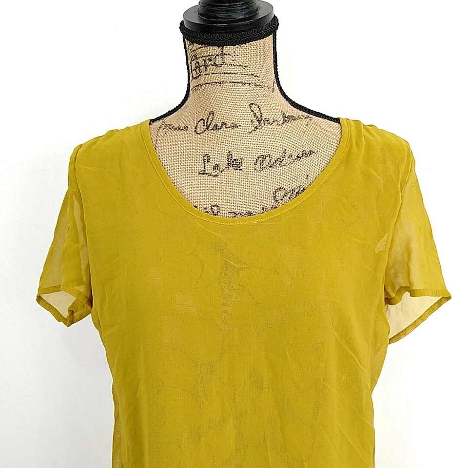 Túnica Monoreno para mujer talla S amarilla lisa forro floral transparente corta Slv dobladillo alto bajo Foto 2 de 4