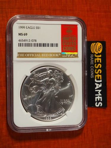 1999 $1 AMERICAN SILVER EAGLE NGC MS69 THE OFFICIAL REDBOOK LABEL