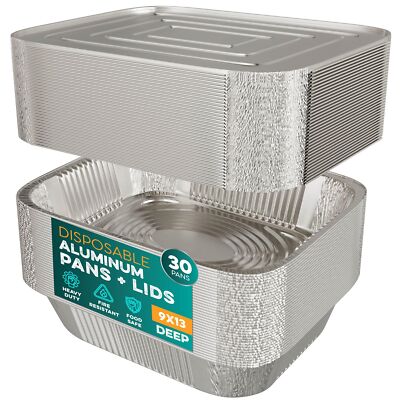 Aluminum Pans With Lids 9x13 [30 Sets] Aluminum Foil Pans Trays