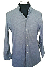 Geoffrey Beene Shirt Men's Small Button Front 15- 32/33 Fitted Blue Checks