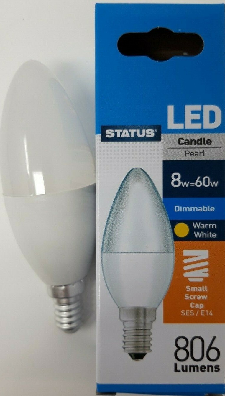 Status 8w=60w Dimmable LED Candle Light Bulbs B22 BC E14 SES Warm/Cool