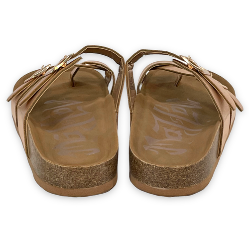 Mad Love Womenâs Rose Gold Birk Style Strappy Comfort Flat Sandal Size 6 | eBay