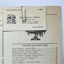 1939 El Capitan Grill Restaurant Menu Mission Street San Francisco Bay Area CA