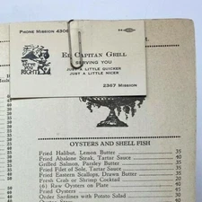 1939 El Capitan Grill Restaurant Menu Mission Street San Francisco Bay Area CA