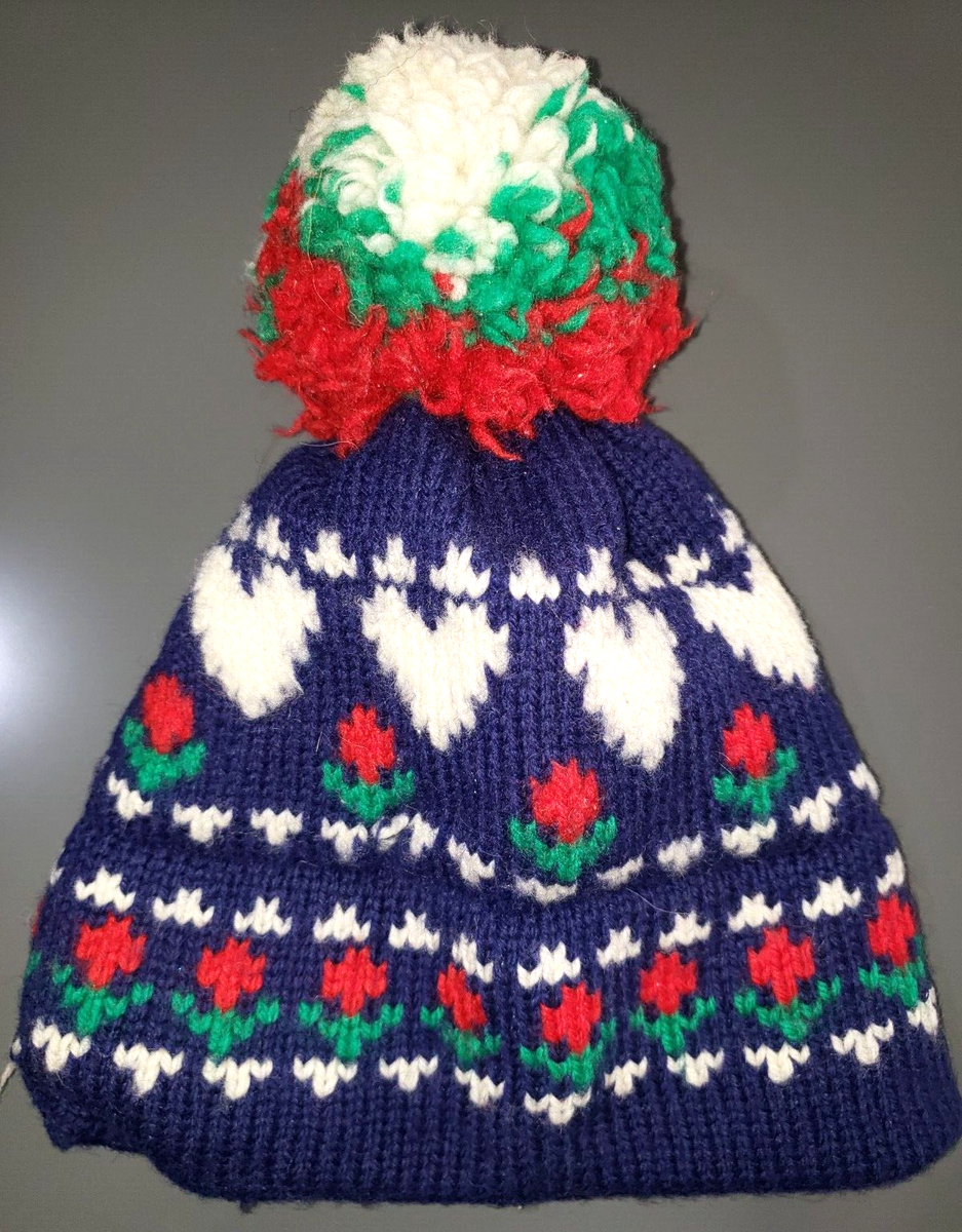 minnetonka GIRLS WINTER KNIT HAT POMPOM 100% wool one size THICK