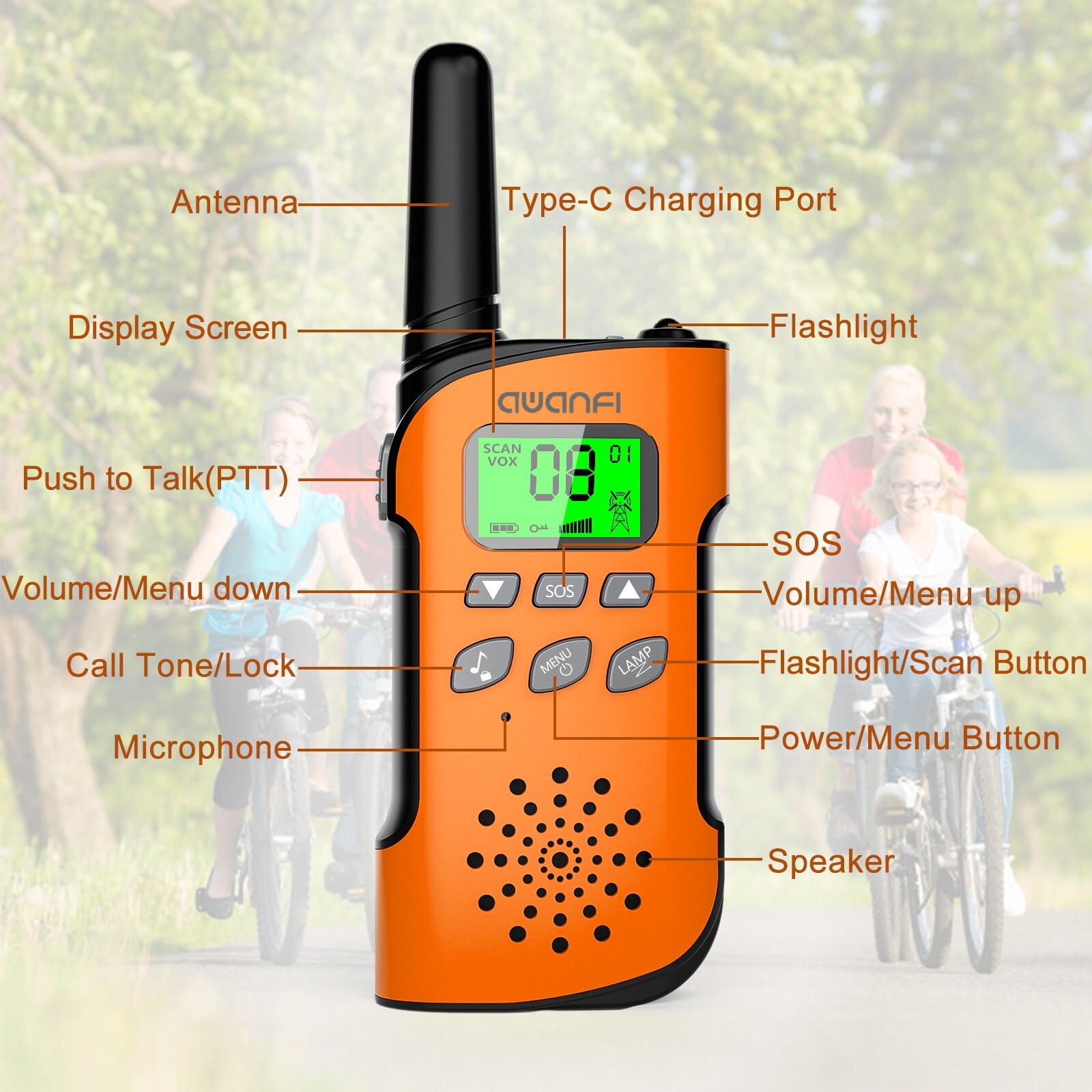 Rechargeable Long Range Walkie-Talkie with Li-Ion Battery, 2 Way Radios with VOX