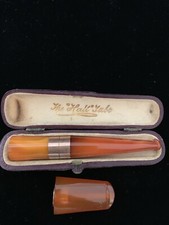 Butterscotch Amber Antique Cigar Holder With Case And Bonus Amber Cigar Holder