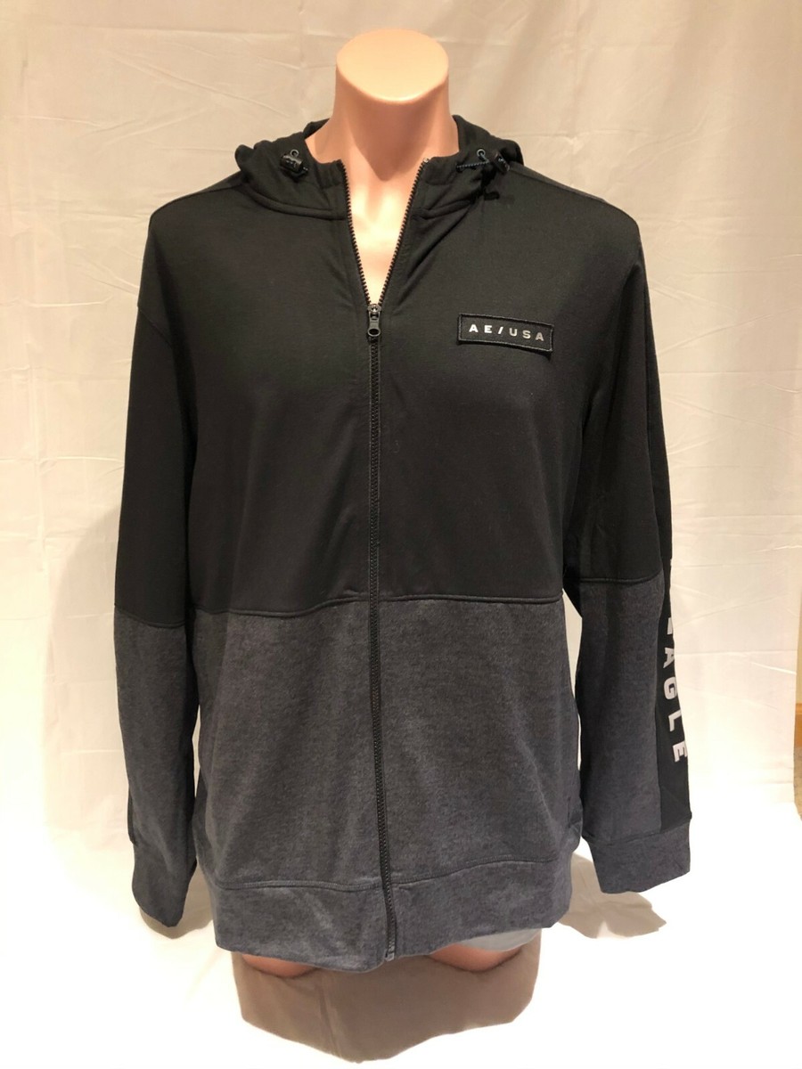 American Eagle AE Mens Full Zip Up Black / Grey Sweatshirt Size