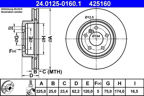 2X Ate 24.0125-0160.1 Bremsscheibe FüR Bmw-image