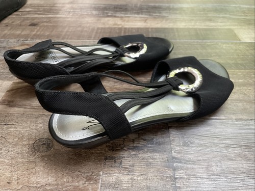 IMPO Stretch Women’s Sandal Low Heel Black Rivel Size 6.5M Silver Accent - Picture 7 of 7