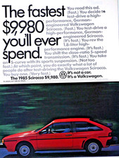 1985 Volkswagen Scirocco Vintage The Fastest 9,980 Original Print Ad 8.5 x 11"