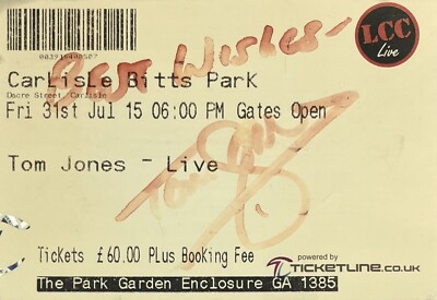 Tom Jones - Signed Autograph : Carlisle, UK (2015) Original Concert Ticket