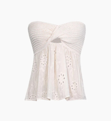 Micas Knot Front Knit Embrodered Tube Top Beige M NWT Free Ship