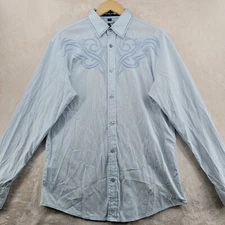 Roar Men's Size M Blue Embroidered Cotton Long Sleeve Rock n Roll Western Shirt
