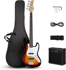 4-String Electric Bass Guitar Kit with 20W Amp Accessories - Brown Sunburst