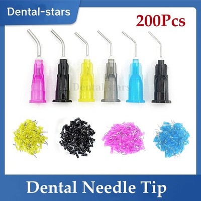200Pcs Dental Irrigation Pre Bent Needle Tips For Flow Sealant Etchant Acid Tip
