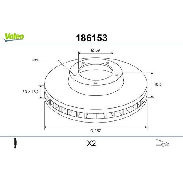 Valeo 186153 Bremsscheibe FüR Fiat Alfa Romeo Lancia Punto Marea Doblo Palio-image