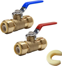  Pack of 2  1/2 Inch Push-Fit Full Port Ball Valve for Hot and Cold Water with