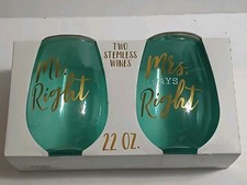 Set Of 2 Stemless Wine Glasses Mr. Right Mrs. Always Right Wedding Anniversary