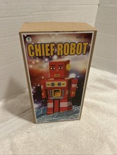 Schylling Chief Robot Tin Wind-Up with Key Original Box MS 445 8" Tall