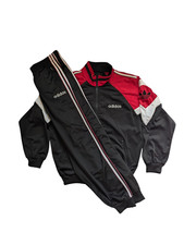 Vintage Adidas 90s TRACKSUIT JACKET  PANTS Red White Black M, Stripes Trefoil
