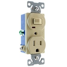 EATON COOPER TR274V-SP-L COMBO TOGGLE SWITCH & RECEPTACLE, TR, 15A, 120V, IVORY