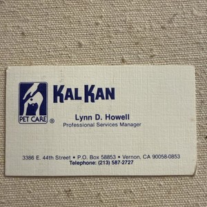 Vintage Business Card Pet Care Vernon California kal Kan