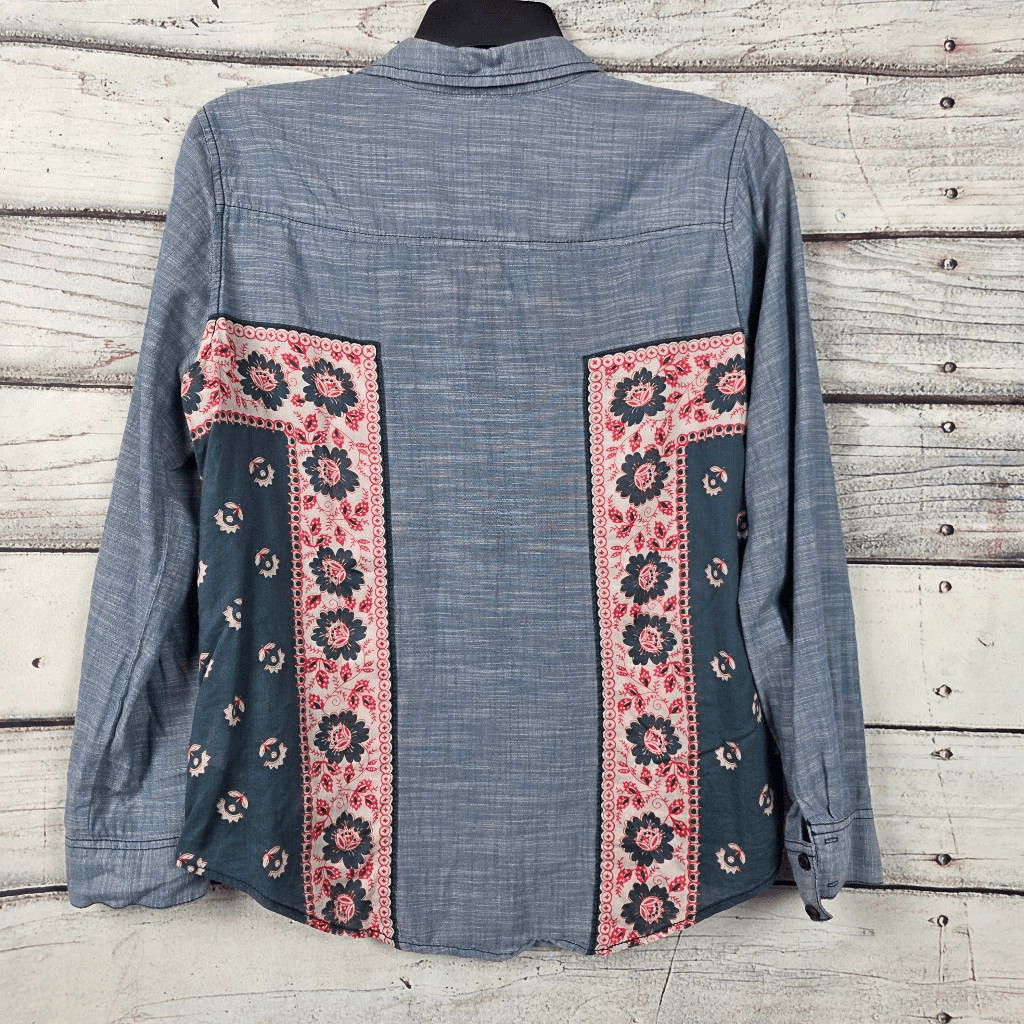 Free People L Boho Patchwork Button Down Shirt - image 3