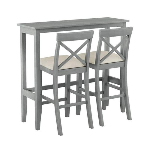 Farmhouse 3-Piece Gray Wood Top Bar Table Set - Picture 1 of 9
