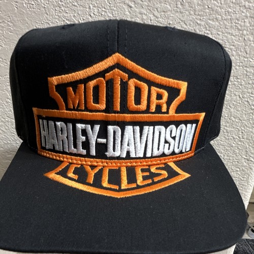 Vintage Harley Davidson Motor Cycle Big Logo Black Snapback Hat Cap Monster Logo