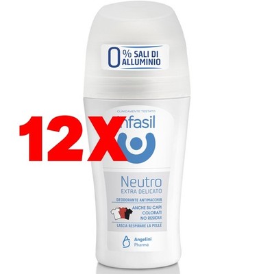 12 x Infasil Deodorant Stick Neutral Extra Sanft 50 ml Fleckenschutz 0% Salze A