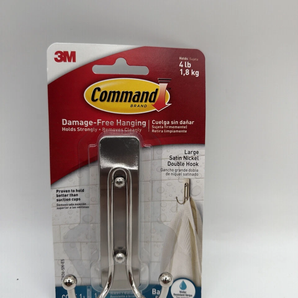 3M Command Baño Doble Gancho Grande Níquel Satinado Soporta Hasta 4 libras Paquete de 2 Foto 4 de 4