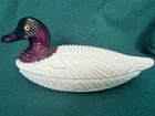 Vintage LG Wright Milk Glass White Body with Purple Head Duck Covered Dish