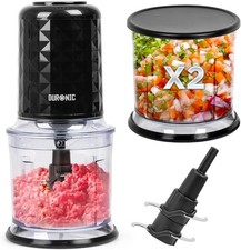 Duronic CH57 BK 500W Mini Food Processor with 2x 700ml Bowls, Quad Blades, Pulse