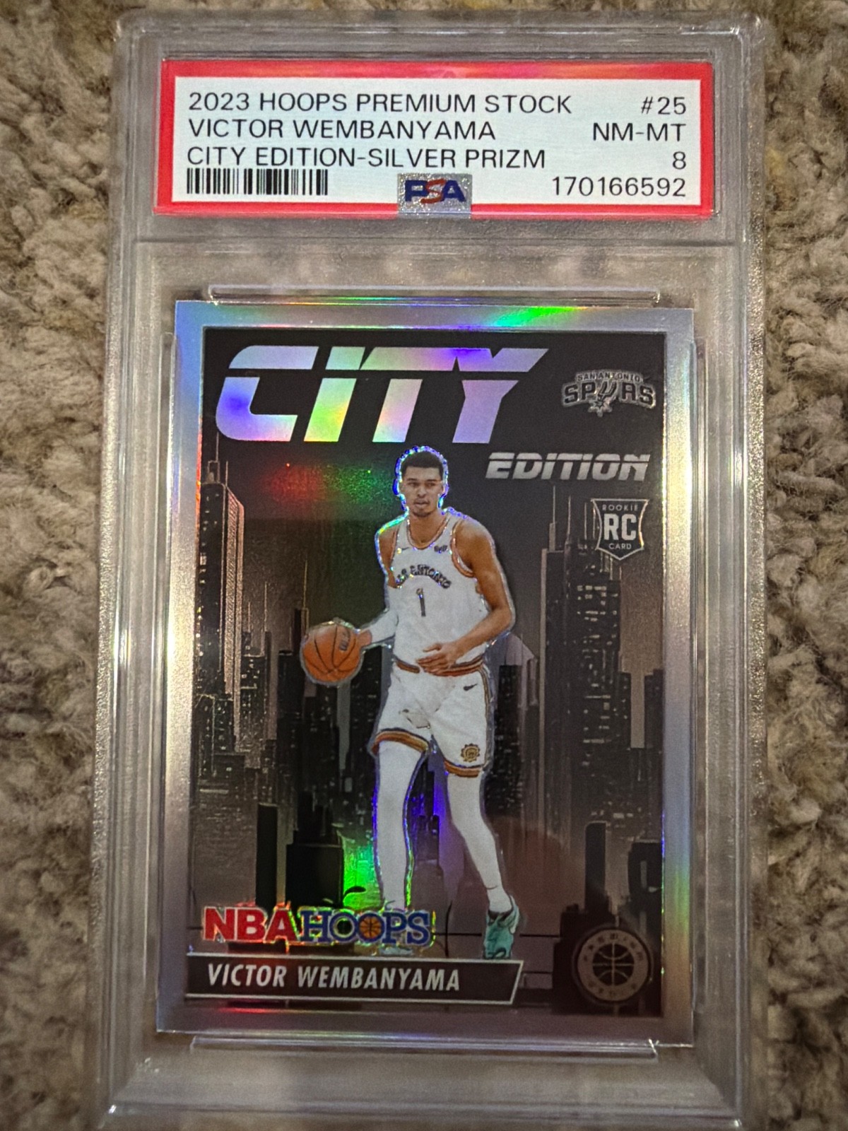2023 Victor Wembanyama Hoops Premium Stock City Edition Silver Prizm #25 PSA 8