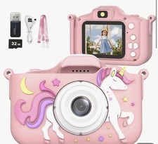 Mini Kids Unicorn Camera-Pink  White Digital Camera with 32GB SD Card NEW
