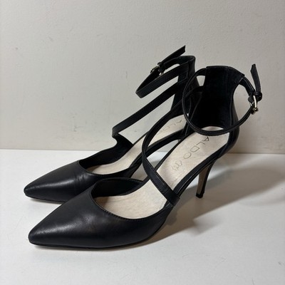 Aldo Damen-High-Heels spitz zulaufend Knöchelriemen schwarz Leder UK-Größe 7 