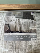 Lush D cor 3pc Full/ Queen Hygge Geo Reversible Cotton Quilt  Sham Set