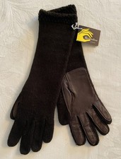 VTG NWT Grandoe Dark Brown Acrylic Knit Leather Palms Gloves One Size 13  