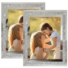 4x6 Picture Frames Set of 2, Silver Sparkle Glass Photo Frame, for Tabletop D...