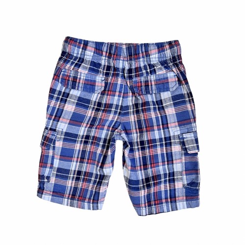 Carter's Cargo Shorts Boys Size 6 Blue Coral Plaid Elastic Waist Cotton Summer - Picture 2 of 9