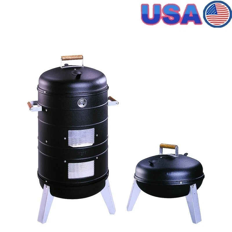 2in1 Charcoal Water Smoker Grill Portable Outdoor Cooking BBQ Smoker Heat Gauge