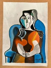 Pablo Picasso Drawing on paper (Handmade) signed and stamped mixed media.