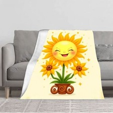 Cheerful Sun Sunflower Flannel Blanket - Soft Warm Cozy Design for Sofa