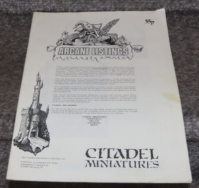 Citadel Miniatures 1984 Arcane Listings 1st Compendium Warhammer Games Workshop